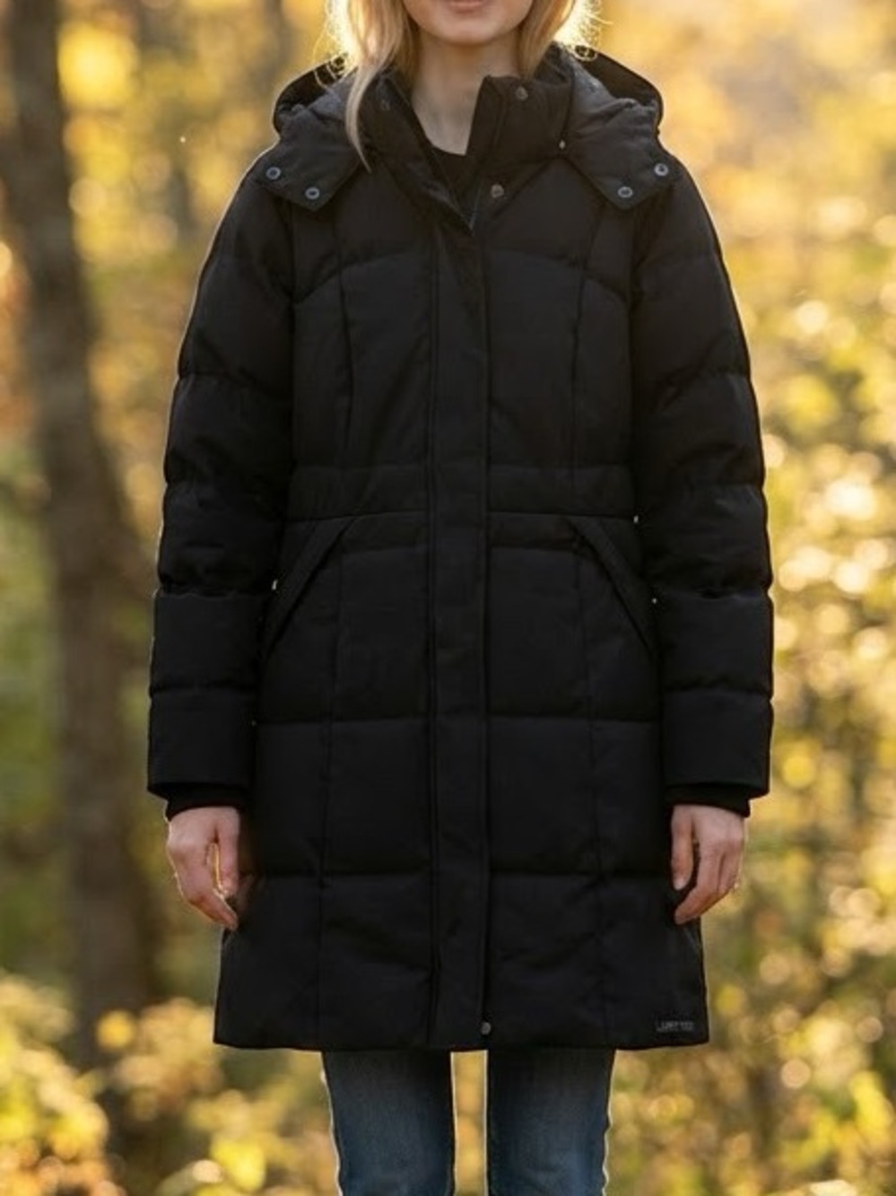 Lands End Long Puffer Coat Black 600 Fill Down Feather Water Resistant Winter M